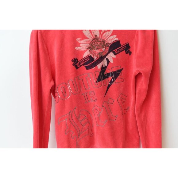 Vintage 2YK Juicy Couture Track Suit Top Sz L Coral Pink Velour Full Zip Pocket - Picture 8 of 13